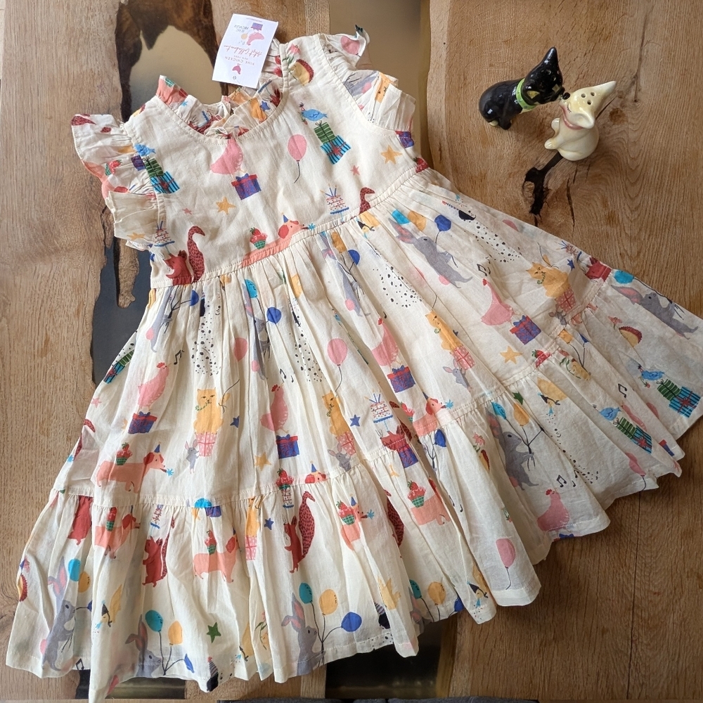 Pink Chicken Birthday 🎂 Kids Dress with Ruffle Sleeves Animal Parade